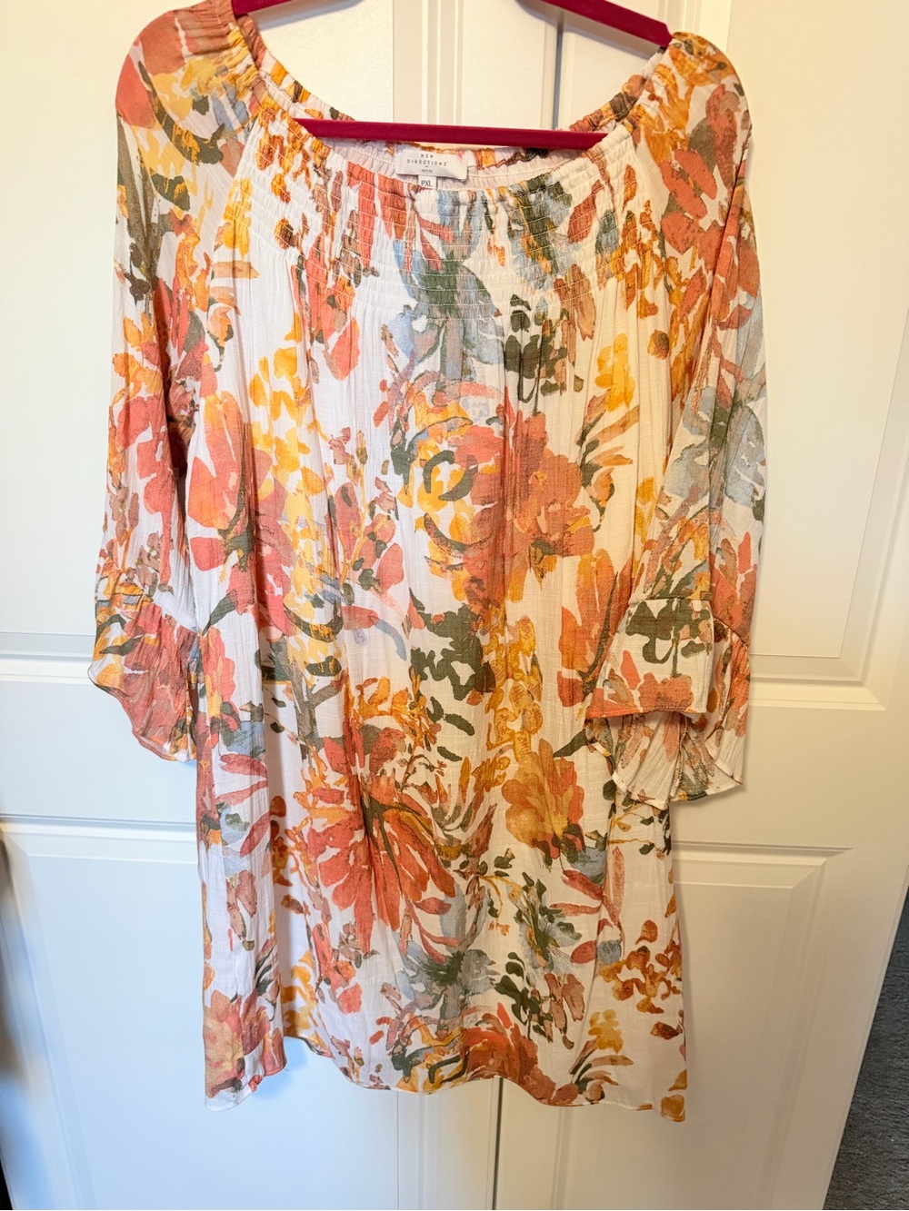 Floral Peasant Tunic Dress in Coral & Mustard